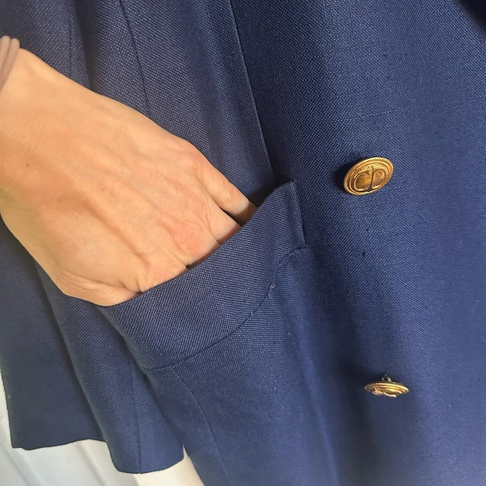 Christian Dior Navy Linen Blazer with Gold Accents